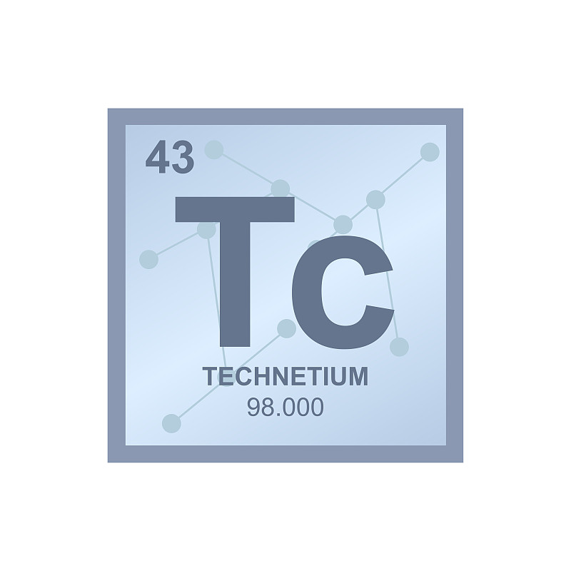 向量化学符号的锝从元素周期表上的背景连接分子。符号孤立在白色背景上。