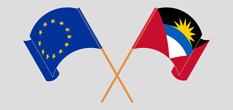 Crossed flags of Antigua and Barbuda and the EU