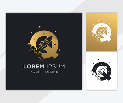 Letter Q with luxury abstract rocket logo template
