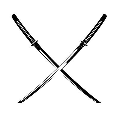 两个十字武士武士刀黑白矢量设计