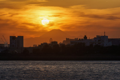 富士山上的夕阳