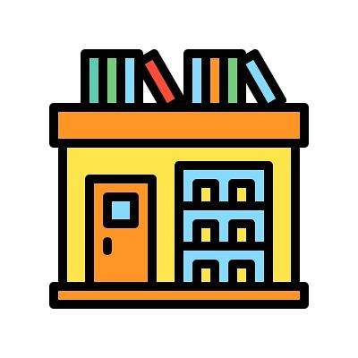 建筑可编辑的笔触图标学校在填充设计。