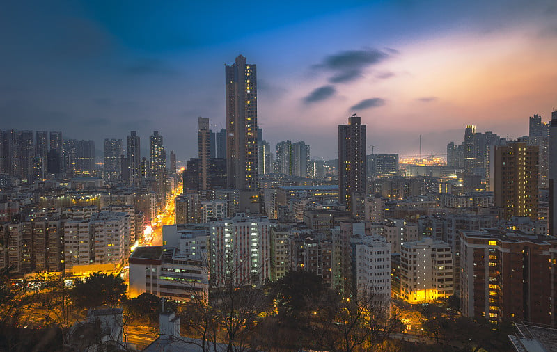 香港市中心，高密度，夜景