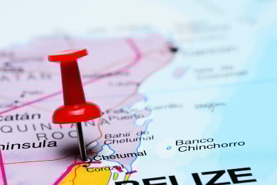 墨西哥地图上钉着的Chetumal