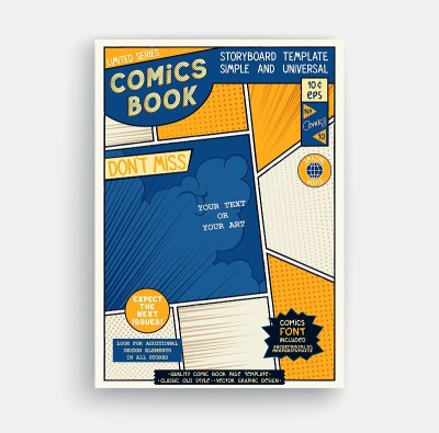 漫画书页面模板。经典故事板的艺术品。漫画杂志封面。矢量图形