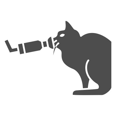 哮喘在猫固体图标，疾病的宠物概念，宠物过敏标志的白色背景，猫与哮喘图标在象形风格的移动概念和网页设计