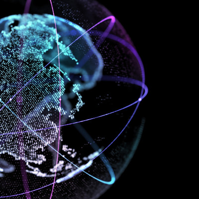 详细的虚拟行星地球的3d插图。技术数字世界。