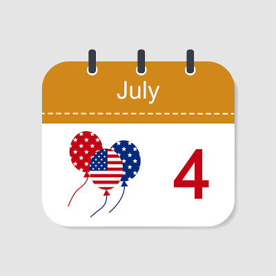 日历图标。7月4日是美国独立日。