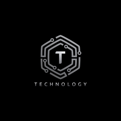 六边形网络T字母图标设计矢量。