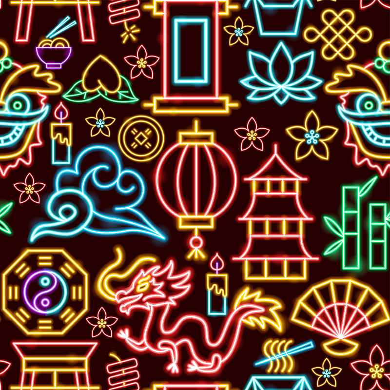 Chinese Seamless Neon Pattern