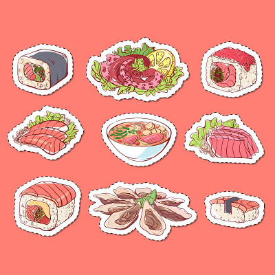 日本料理菜肴孤立标签