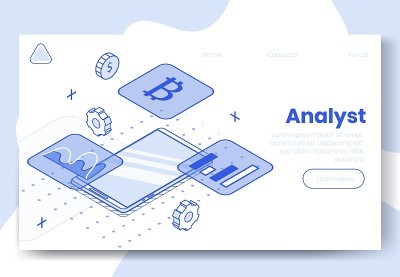 数字等距设计概念集互联网分析师app 3d图标。等距商业分析财务分析信息图，图形，比特币图标，登陆页