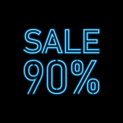 90%的销售霓虹灯招牌。矢量插图。