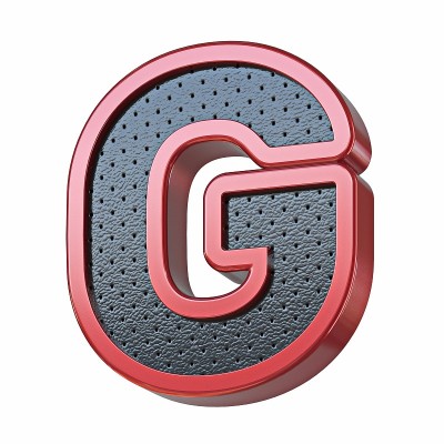 红色闪亮金属和黑色皮革字体字母G 3D