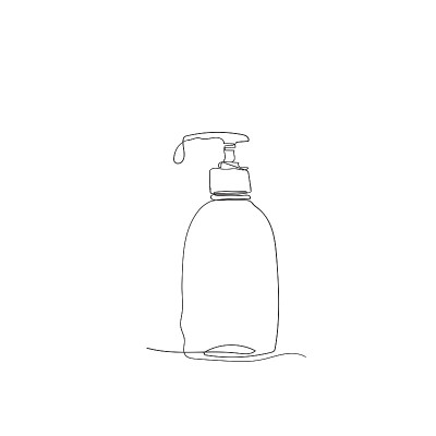 连续线画风格的肥皂瓶泵插图