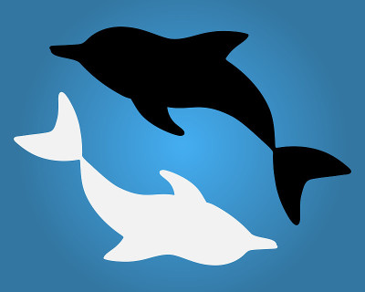 Two dolphins swim in a circle. Silhouette. Vector 
