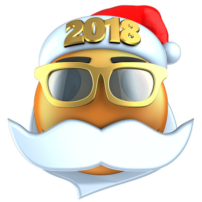 3d橙色表情微笑与2018圣诞帽