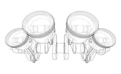 Engine crankshaft with pistons outline. Vector