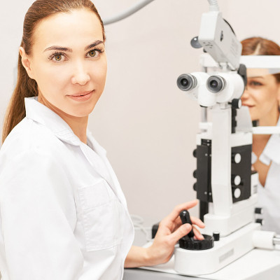 Eye ophthalmologist exam. Eyesight recovery. Astig