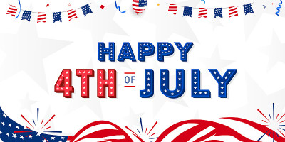 快乐的7月4日现代时尚设计与3d明星字母，排版设计。在美国挥舞旗帜，烟花背景模板的小册子，海报横幅。