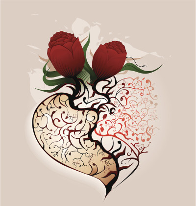 带花的心形。