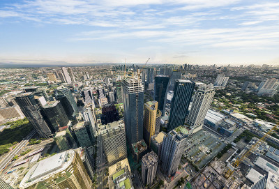 奥提加斯天际线和大马尼拉城市扩张的全景空中摄影