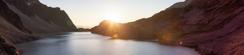 落基山脉上充满活力的彩色冰川湖的全景