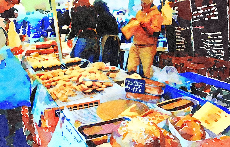 巴黎露天食品市场上的一幕