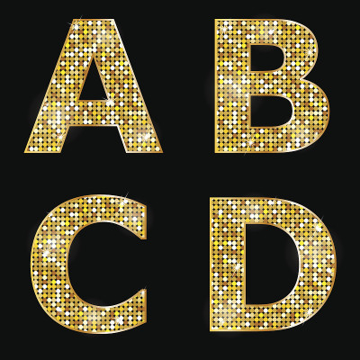 金色的金属光泽字母A, B, C, D