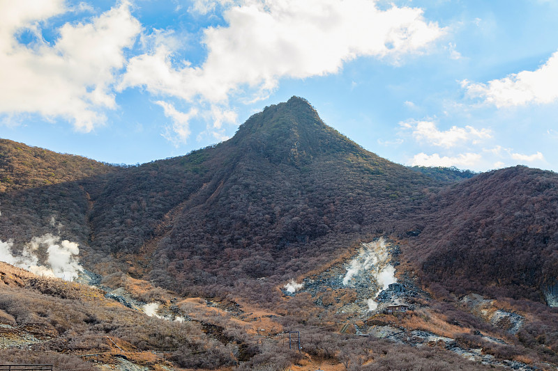 日本箱根的大阪谷硫磺采石场富士山