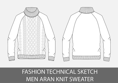 Fashion technical sketch men knit single-breasted 