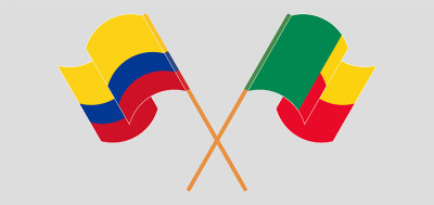 Crossed flags of Benin and Colombia