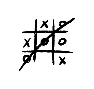 手绘的tic tac toe游戏。x o儿童游戏。在井字棋获胜。矢量插图在涂鸦风格在白色背景