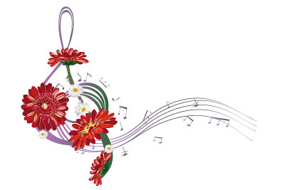 Abstract treble clef decorated with summer and spr
