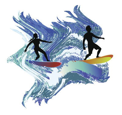 汹涌的海浪中冲浪者的剪影