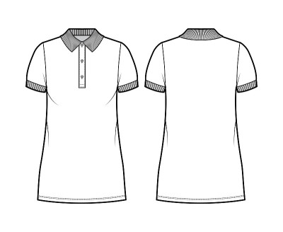 短袖polo衫，超短裙，超长铅笔裙，亨利领口服装时尚插图