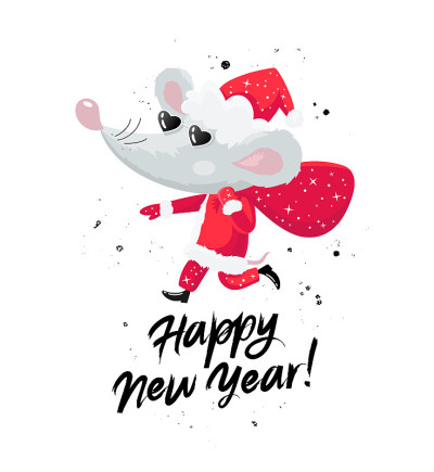 Mouse in a Santa Claus costume. The symbol of the 