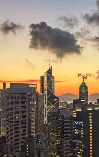 夕阳下的香港高楼