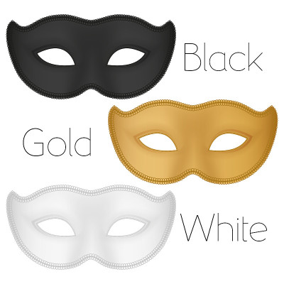 collection of simple carnival masks. White, black,