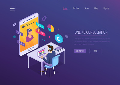 Online consultation. Online chat, voice dialogue, 