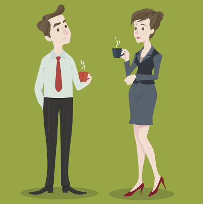 年轻的男人和年轻的女人在喝咖啡。