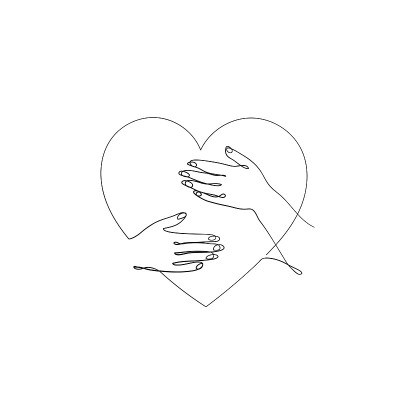 连续线画手握心爱插画矢量