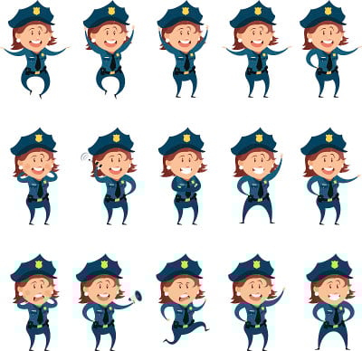 一组女警察的平面图标