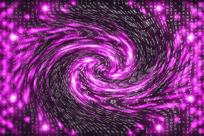 粉色矩阵数字背景。扭曲的网络空间的概念。人物落入虫洞。入侵矩阵。虚拟现实设计。复杂的算法数据黑客。粉