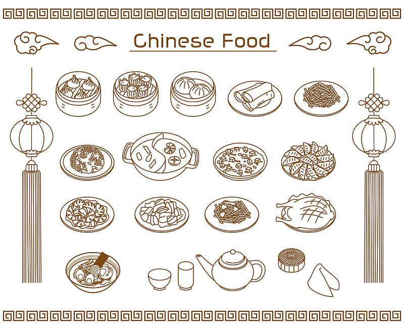 中国菜简单的线条图标