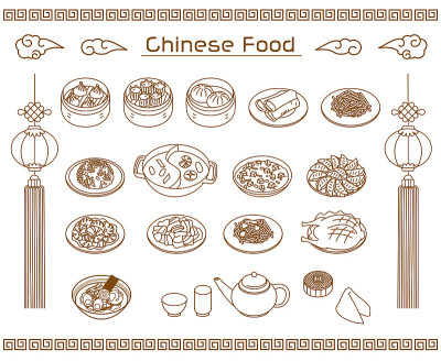 中国菜简单的线条图标