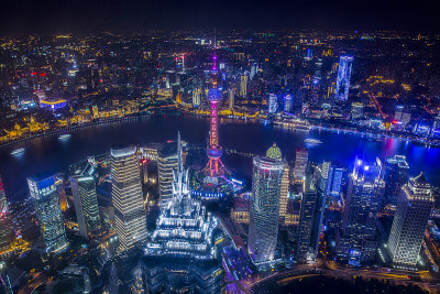 上海城市夜景鸟瞰图