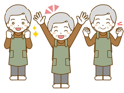 Fun look of an old man in an apron