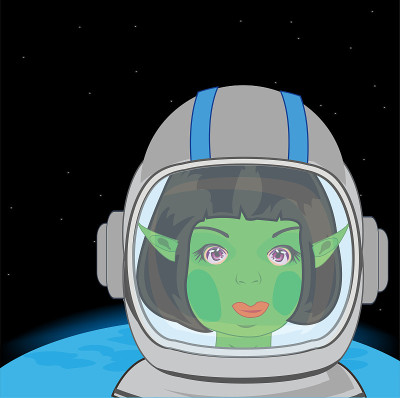 Fairy-tale essence girl troll in cosmos.Vector ill