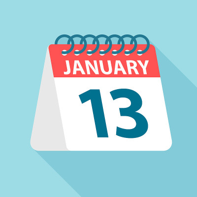 1月13日-日历图标。一个月的一天的矢量插图。日历模板